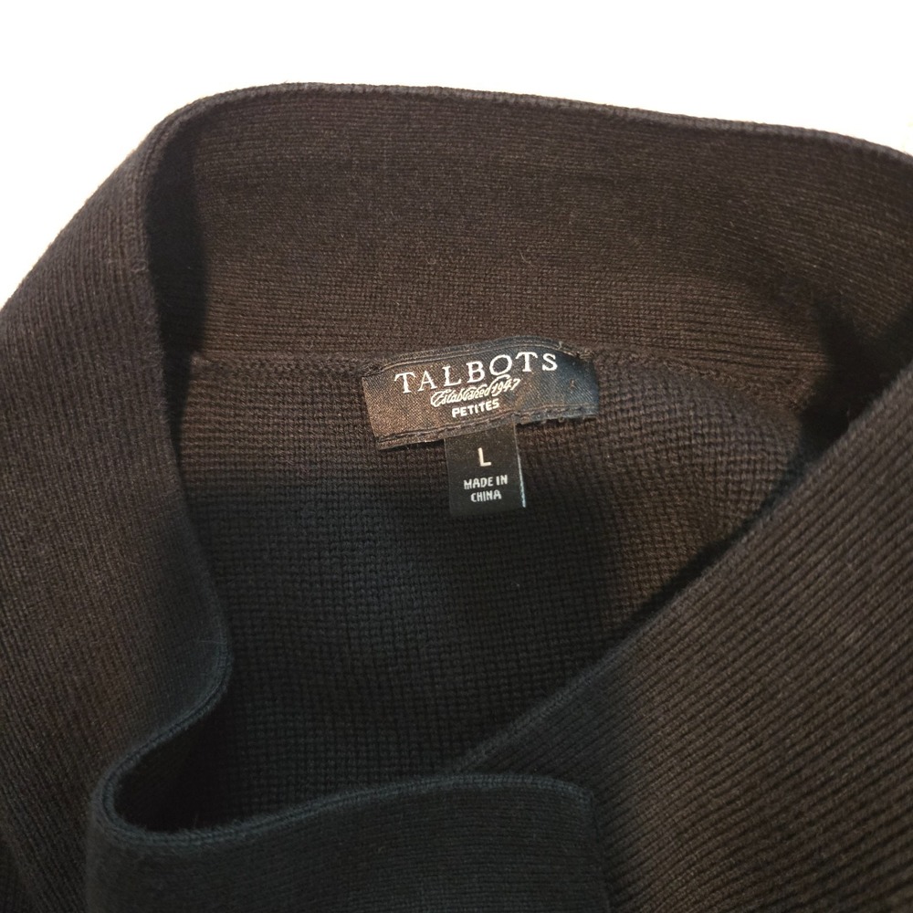 Talbots Sweater Blazer Women Large Black Double Breasted Cropped Knit 3/4 Sleeve - Picture 3 of 11